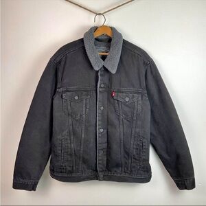 Levi's Black Denim Sherpa Jacket with Gray Collar